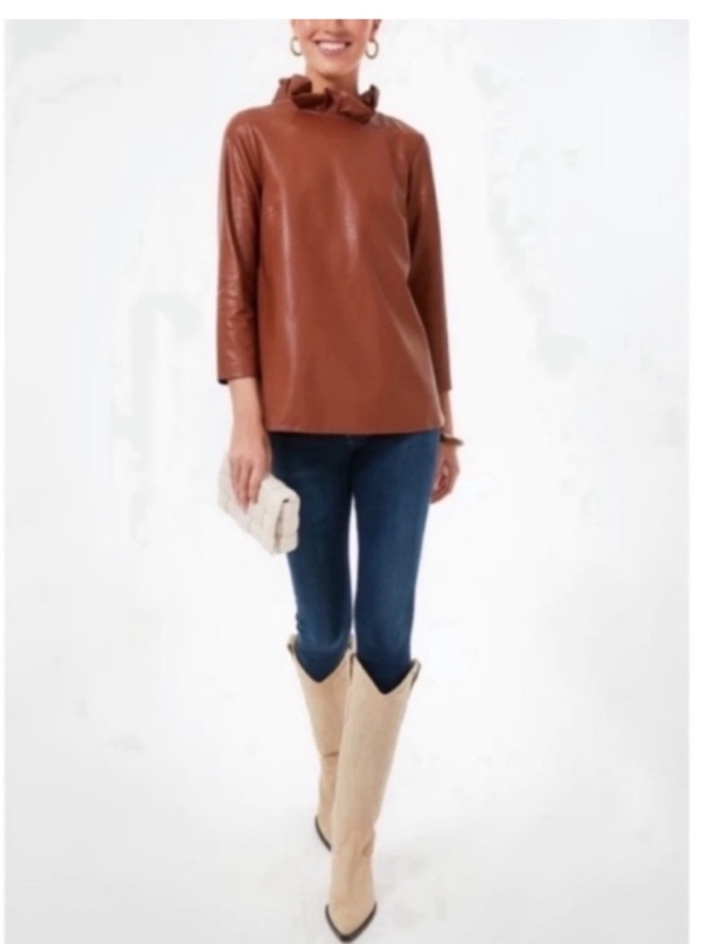 Tuckernuck Faye Faux Leather Blouse in Cognac - Picture 3 of 8